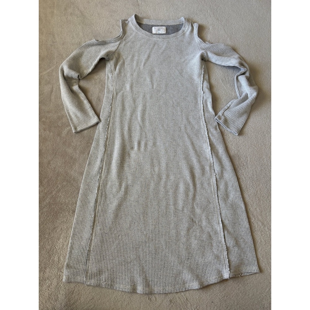 Anthropologie Sol Angeles‎ Waffle Knit Dress Cold Shoulder Long Sleeve Gray XS
